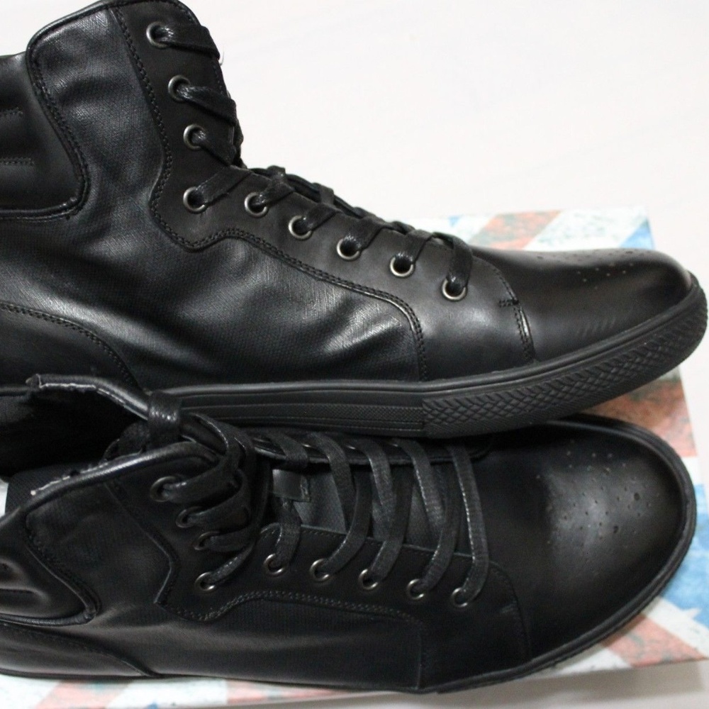 ENGLISH LAUNDRY BABA BLACK LEATHER HI-TOP SNEAKER - Picture 2 of 6